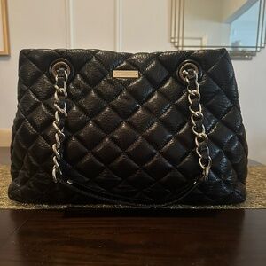 Kate Spade Quilted Leather Shoulder Bag – Black with Gold Chain